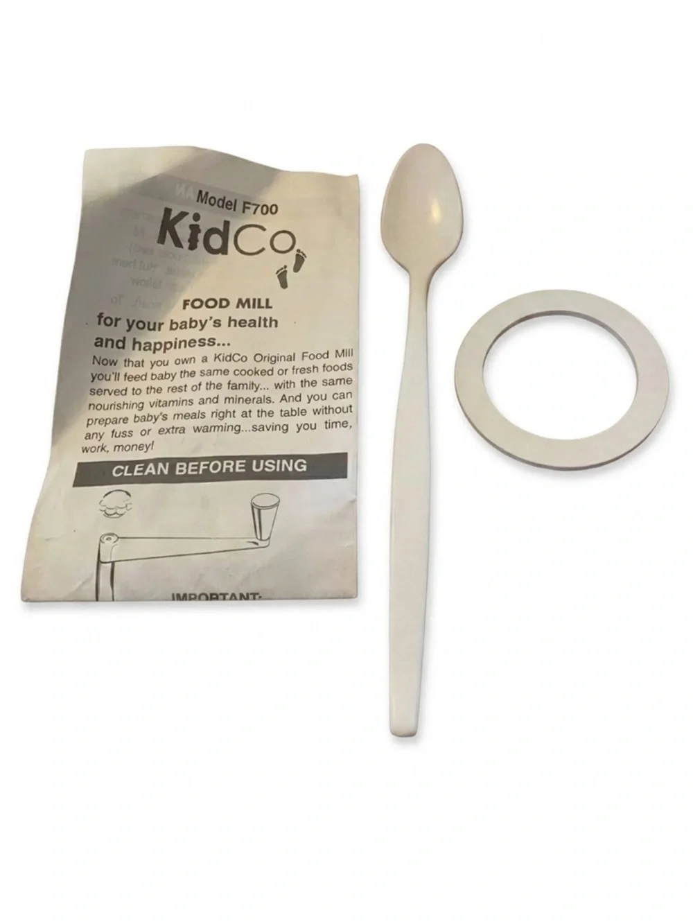 KidCo White Food Mill with Serving Spoon - Compact Kitchen Tool